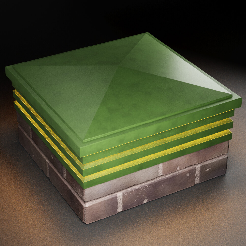 Колпак Zking Бона ХайТек Зеленый на столб 2х2 кирпича (513х513мм) с подсветкой в Кириши фото