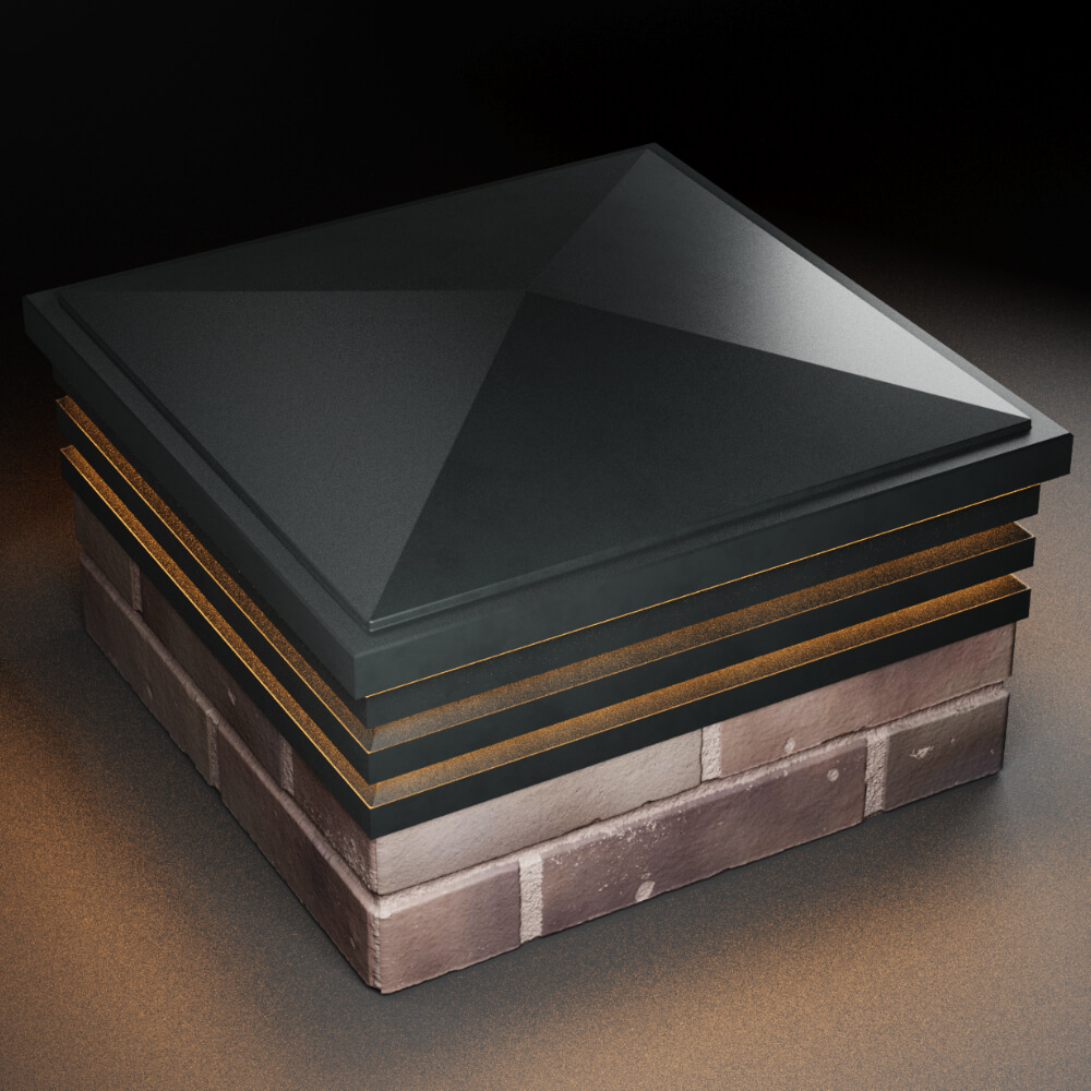 Колпак Zking Бона ХайТек Черный на столб 2х2 кирпича (513х513мм) с подсветкой в Кириши фото