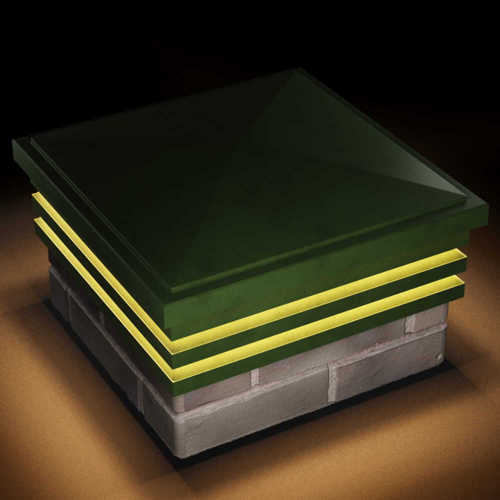 Колпак Zking Бона ХайТек Зеленый на столб 1.5х1.5 кирпича (385х385мм) с подсветкой в Кириши фото