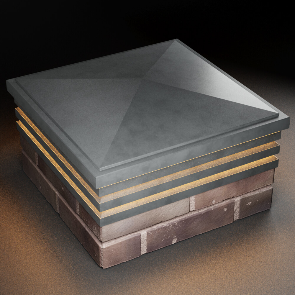 Колпак Zking Бона ХайТек Серый на столб 2х2 кирпича (513х513мм) с подсветкой в Кириши фото