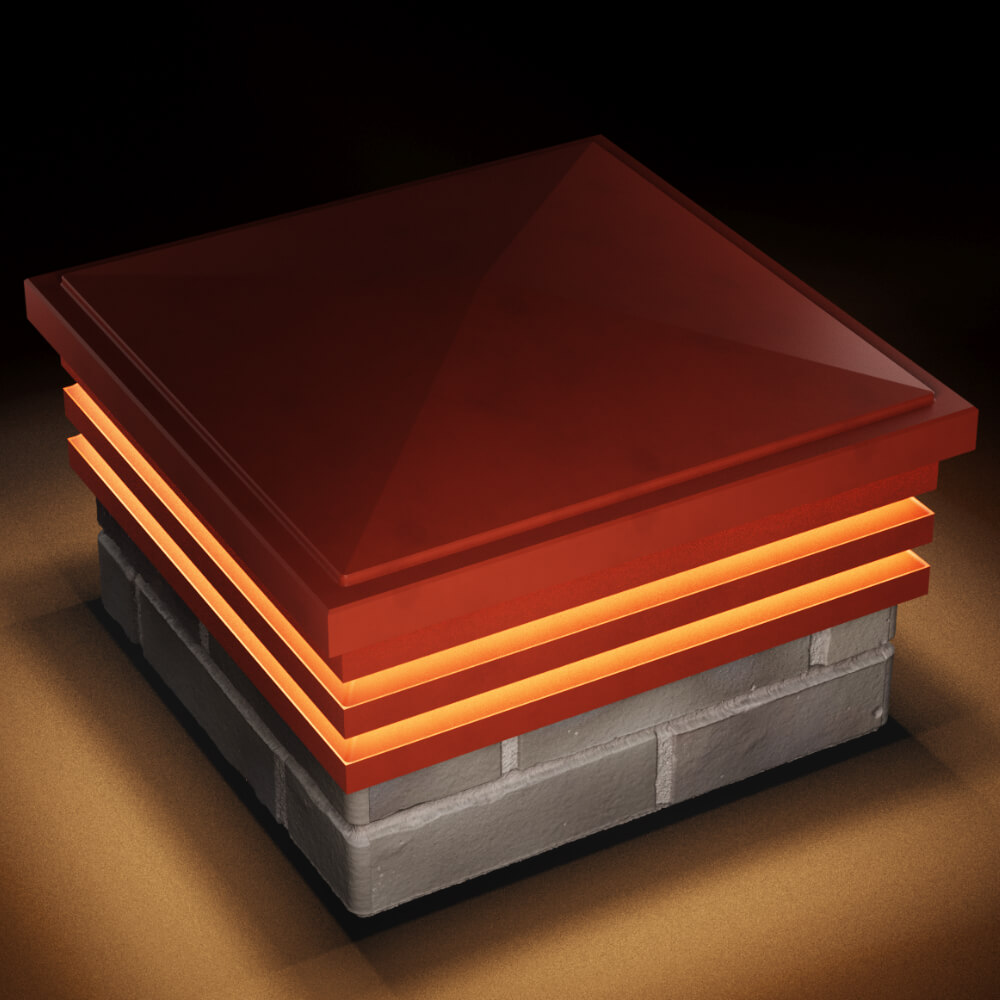 Колпак Zking Бона ХайТек Красный на столб 1.5х1.5 кирпича (385х385мм) с подсветкой в Кириши фото