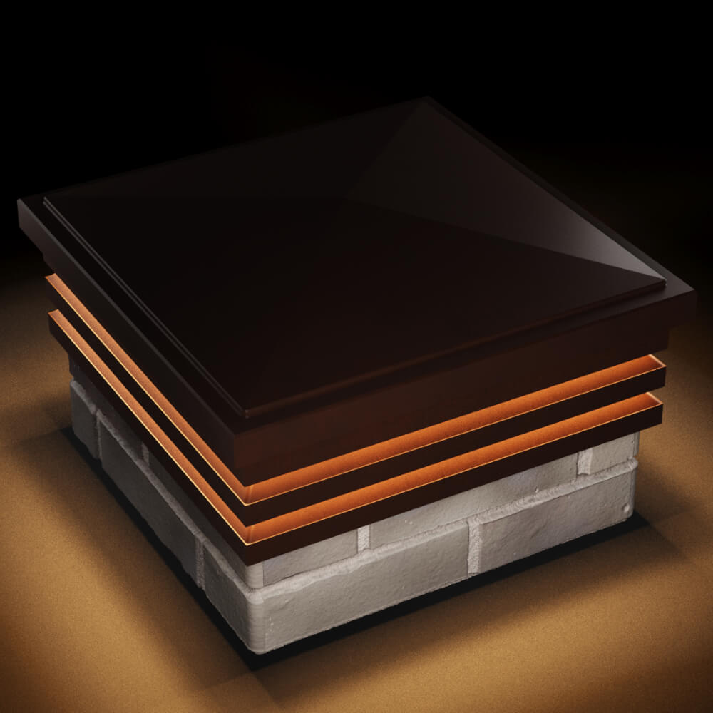 Колпак Zking Бона ХайТек Коричневый на столб 1.5х1.5 кирпича (385х385мм) с подсветкой в Кириши фото