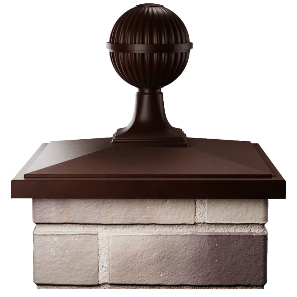 Колпак Zking БонаМоно Коричневый с шаром на столб 1.5х1.5 кирпича (385х385, 400х400мм) в сборе в Кириши фото