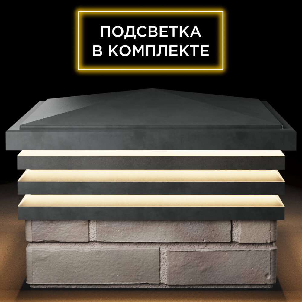 Колпак Zking Бона ХайТек Серый на столб 1.5х1.5 кирпича (385х385мм) с подсветкой Кириши фото