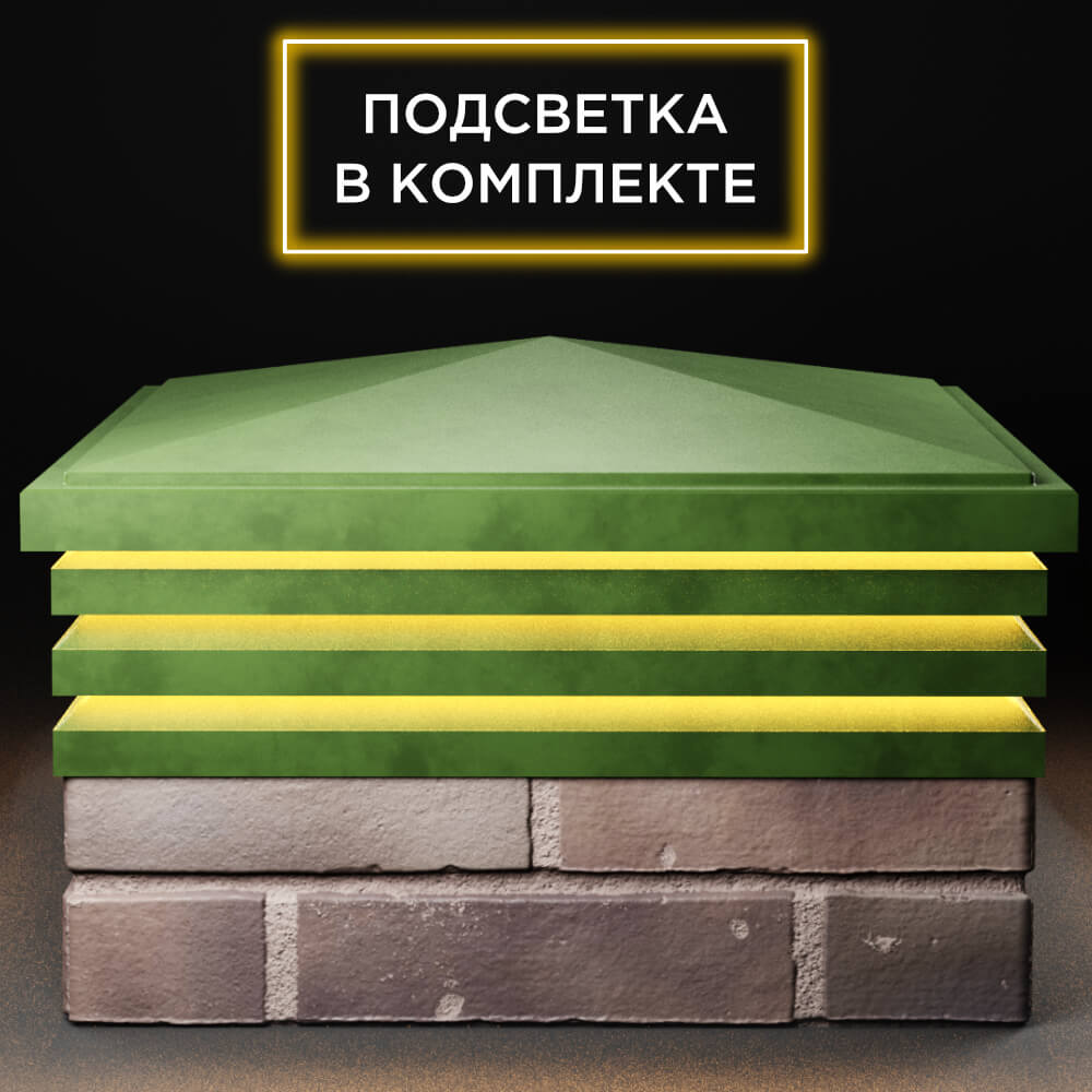 Колпак Zking Бона ХайТек Зеленый на столб 2х2 кирпича (513х513мм) с подсветкой Кириши фото